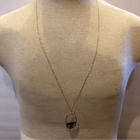GORGEOUS Loft Necklace long gold tone chain with oval pendant faux tortoise - Picture 2 of 11